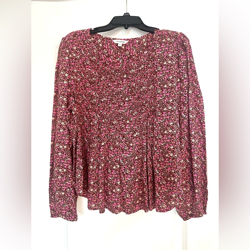 Lucky Brand Floral Long Ballon Sleeve Button  Down Blouse Size Large NWT